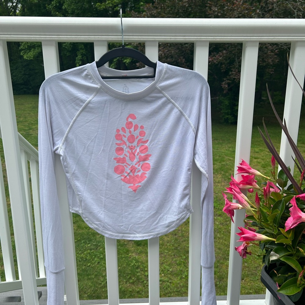 FP Movement by Free People White and Pink Long Sleeve Tee